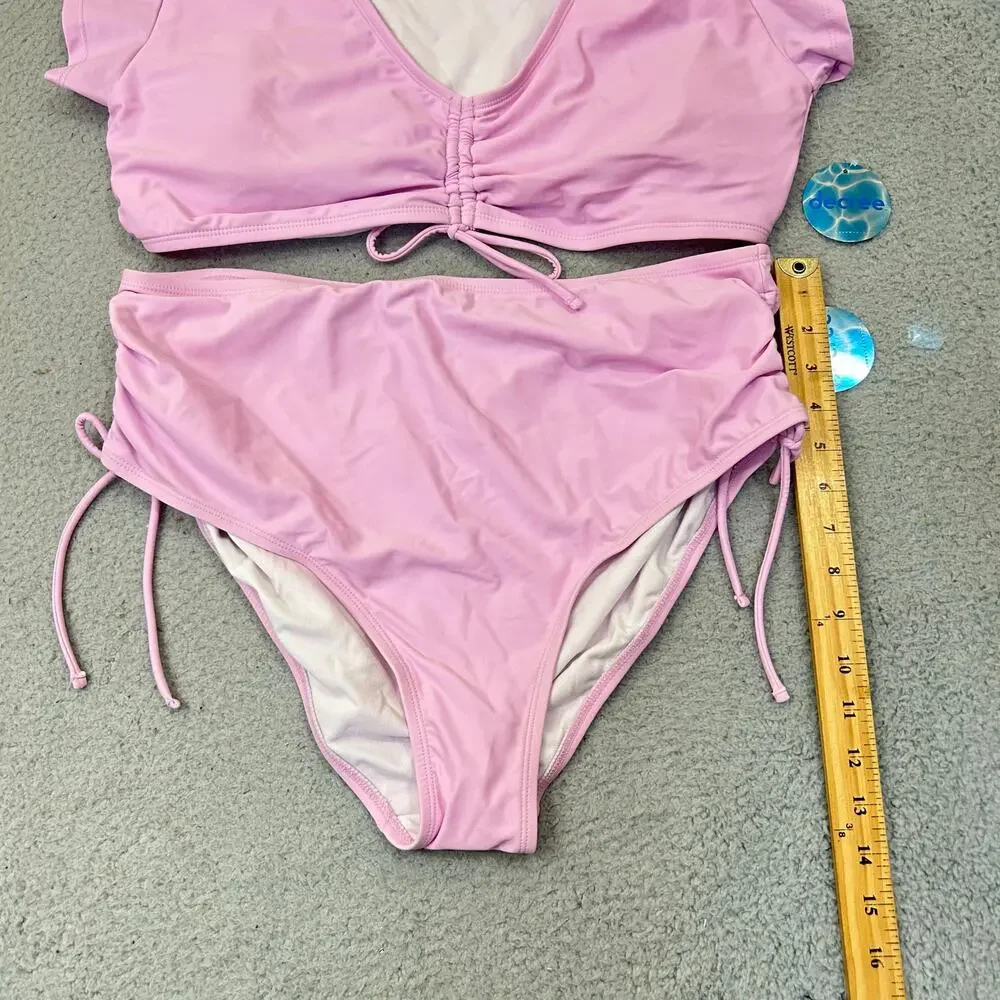 Decree Bikini Swimsuit‎ Womens 1X Pink Full Coverage High Rise 2 Piece NEW